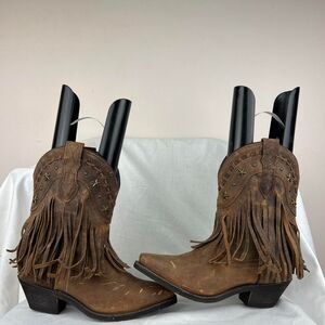 Dingo Women's Brown Leather Fringe Western Cowboy Boots Size 7 M